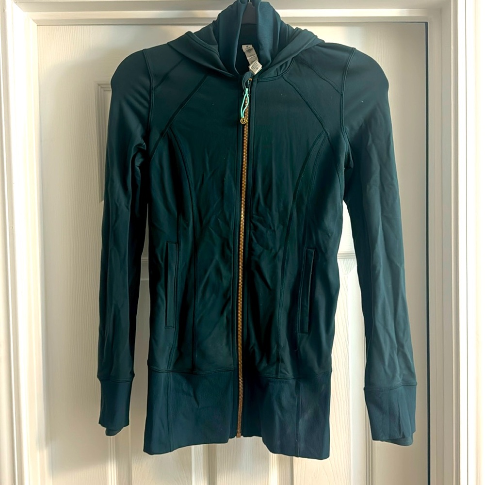Olive green lululemon zip up with rose gold zipper size 2